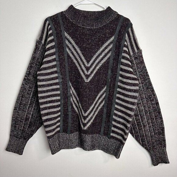 City Streets Other - Vintage 90s City Streets Maroon Black Knitted Geometric Mock Neck Sweate…
